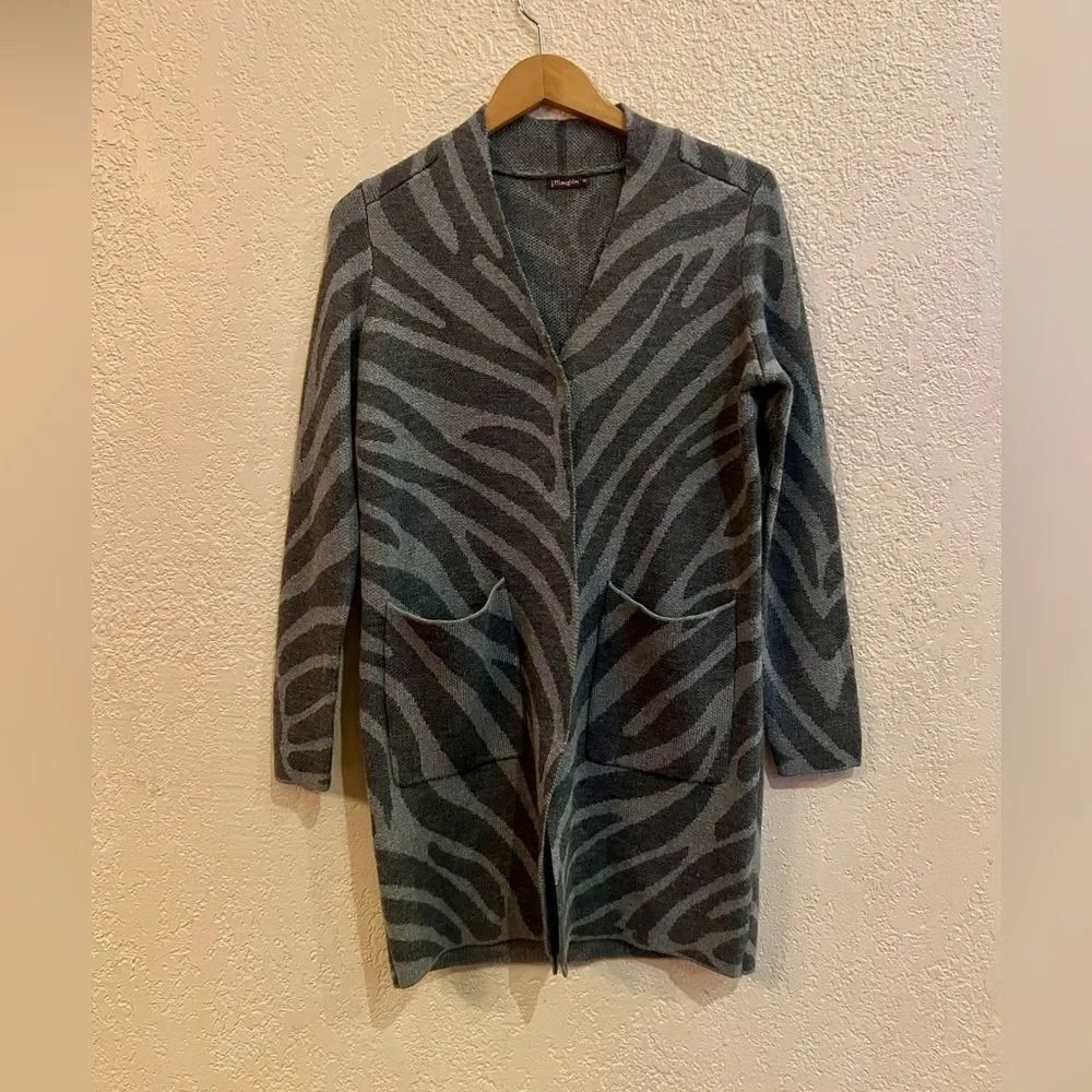 J. McLAUGHLIN Hallie‎ MD Gray Zebra Animal Print WOOL Sz XS-S Sweater Jacket